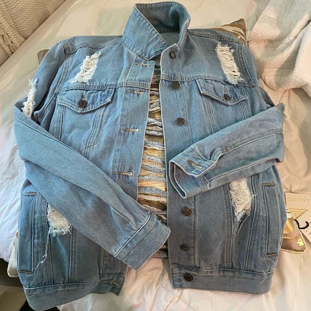 Distressed denim oversize jacket
